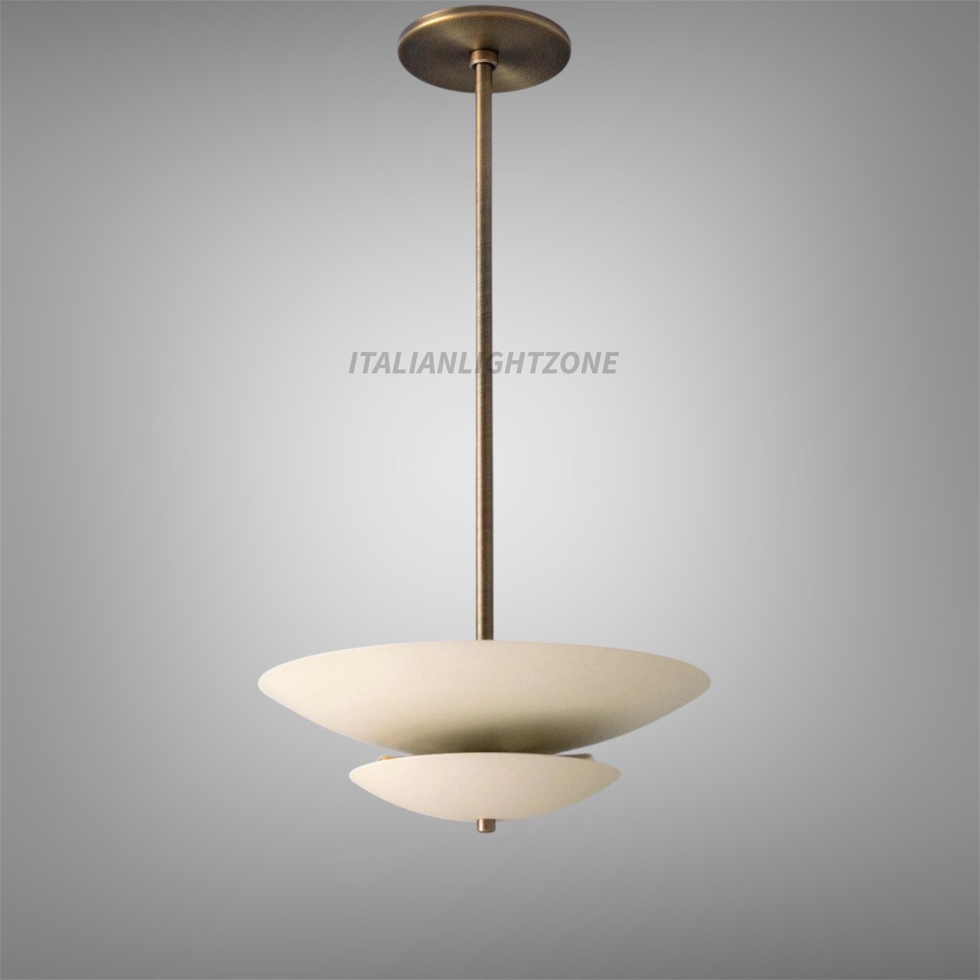 Mid Century Modern Cream Brass Pendant Light, Minimalist Flush Ceiling Fixture, Handmade Sculptural Lighting for Living Room & Dining Room