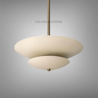 Mid Century Modern Cream Brass Pendant Light, Minimalist Flush Ceiling Fixture, Handmade Sculptural Lighting for Living Room & Dining Room