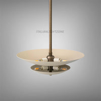 Mid Century Modern Cream Brass Pendant Light, Minimalist Flush Ceiling Fixture, Handmade Sculptural Lighting for Living Room & Dining Room