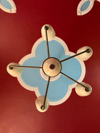 Mid Century Modern Chandelier | 1950s Italian Vintage Ceiling Light | 5-Light Cream Shade Retro Pendant for Living Room