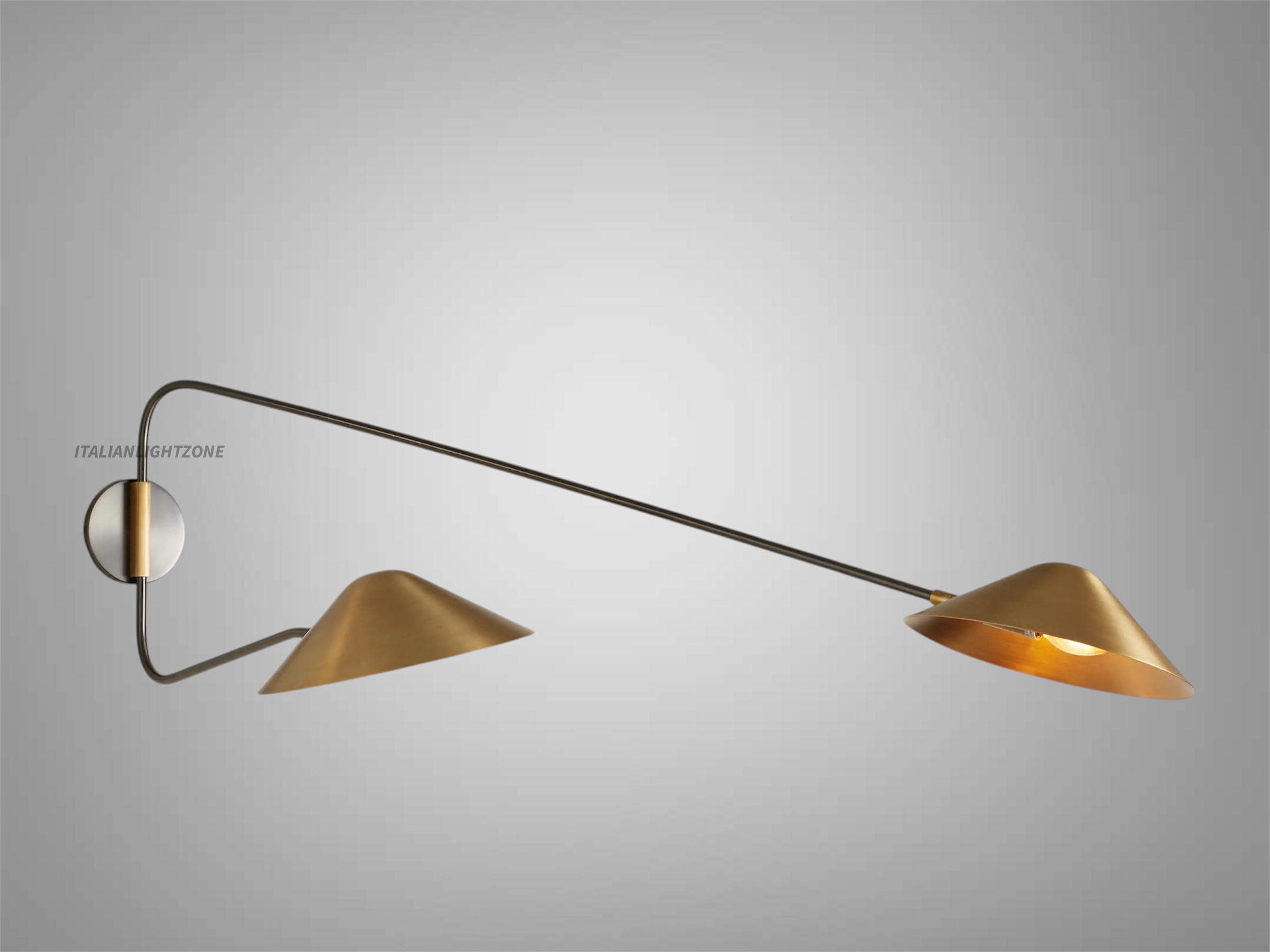 Handmade Brass Double Arm Wall Sconce – Mid Century Modern Swing Arm Light – Diabolo Style Wall Lamp for Living Room & Bedroom