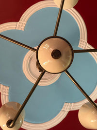 Mid Century Modern Chandelier | 1950s Italian Vintage Ceiling Light | 5-Light Cream Shade Retro Pendant for Living Room