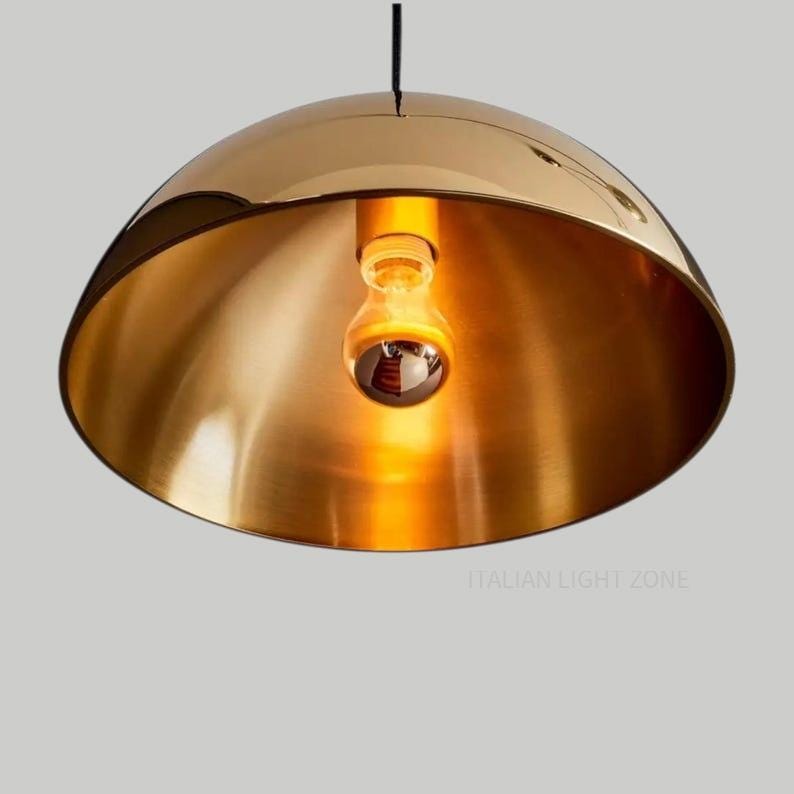 Modern Brass Double Dome Pendant Light – Adjustable Height Ceiling Lamp | MCM Lighting for living room and Christmas best gift