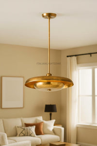 Mid Century Modern Brass Pendant Light – Vintage Dome Ceiling Lamp, Retro Brass Chandelier for Kitchen Island & Dining Room