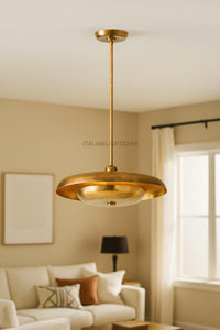 1950s Italian Mid Century Modern Pendant Light Brass & Wood Linear Ceiling Chandelier Minimalist Telfair Pendant Kitchen and Christmas Light