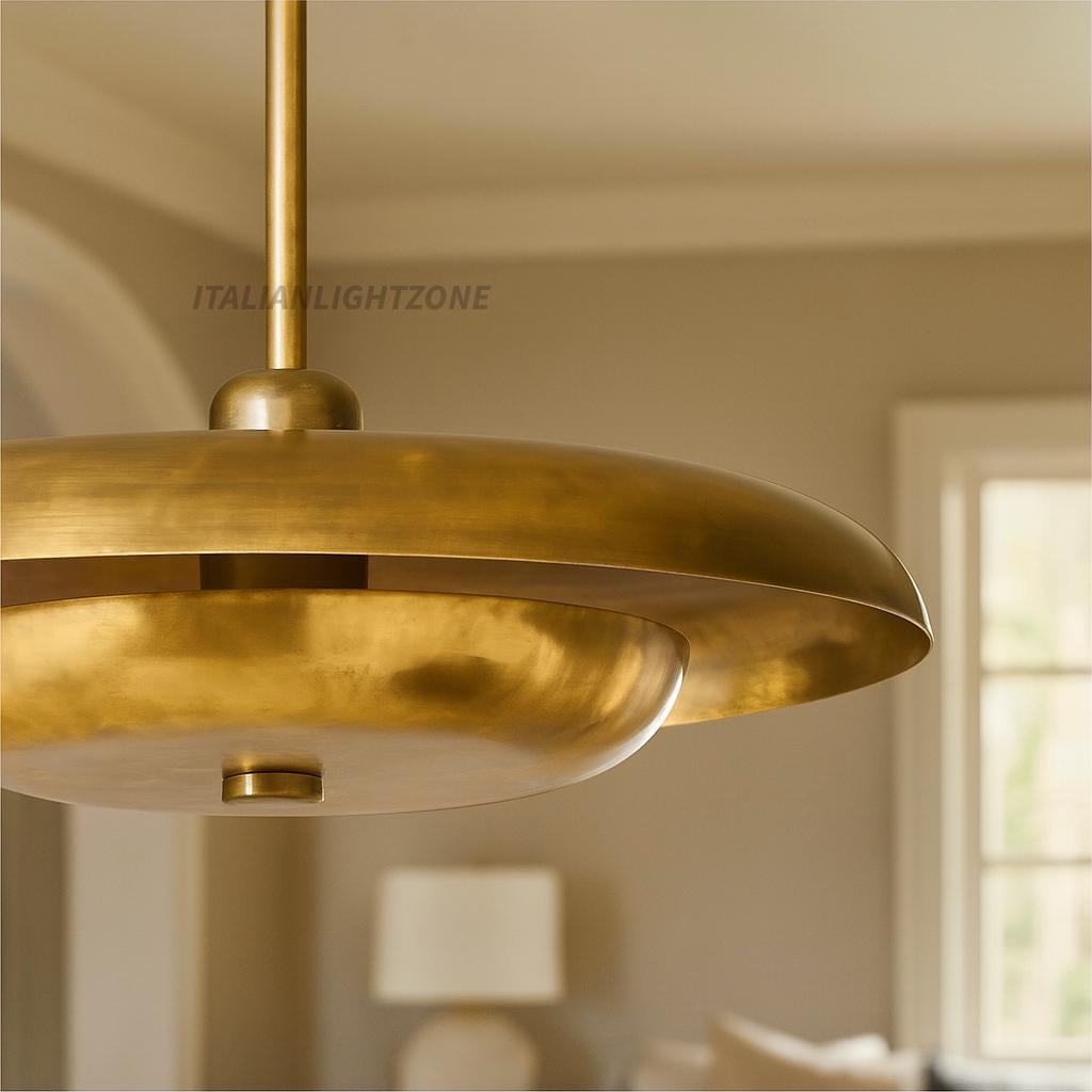 1950s Italian Mid Century Modern Pendant Light Brass & Wood Linear Ceiling Chandelier Minimalist Telfair Pendant Kitchen and Christmas Light