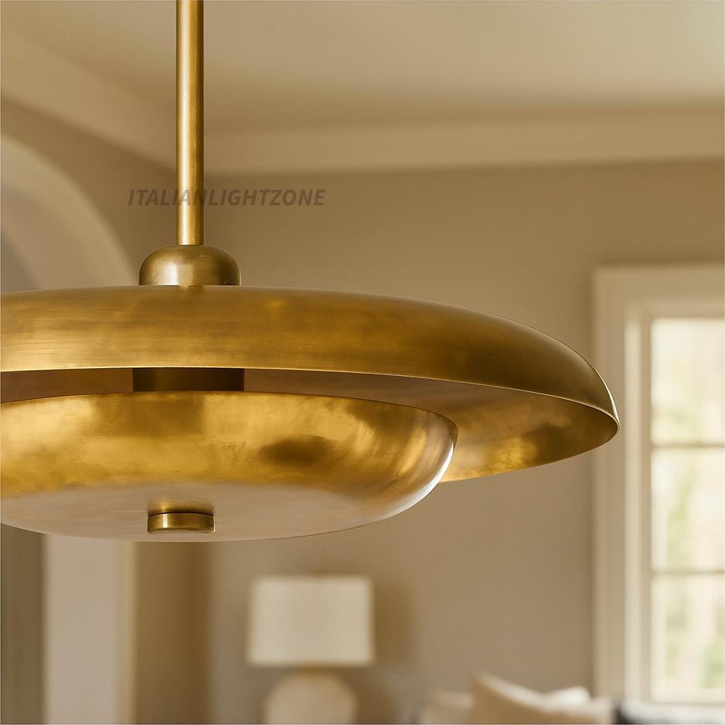 Mid Century Modern Brass Pendant Light – Vintage Dome Ceiling Lamp, Retro Brass Chandelier for Kitchen Island & Dining Room