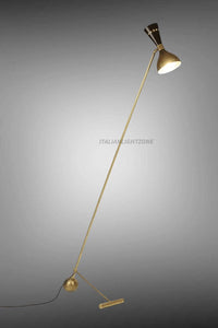 Mid Century Brass Floor Lamp – Handmade Italian Retro Standing Lamp – Adjustable Vintage Cone Shade Lighting – Modern Minimalist Home