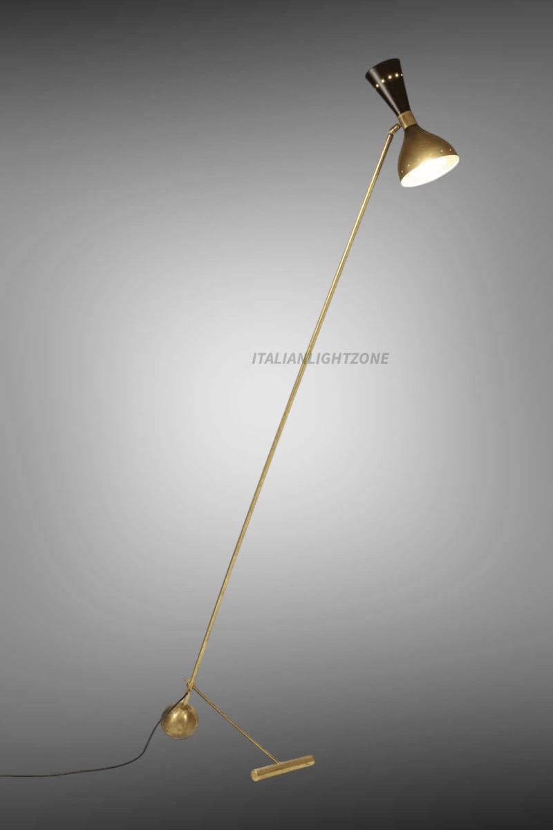 Mid Century Brass Floor Lamp – Handmade Italian Retro Standing Lamp – Adjustable Vintage Cone Shade Lighting – Modern Minimalist Home