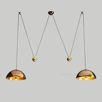 Modern Brass Double Dome Pendant Light – Adjustable Height Ceiling Lamp | MCM Lighting for living room and Christmas best gift