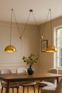 Modern Brass Double Dome Pendant Light – Adjustable Height Ceiling Lamp | MCM Lighting for living room and Christmas best gift