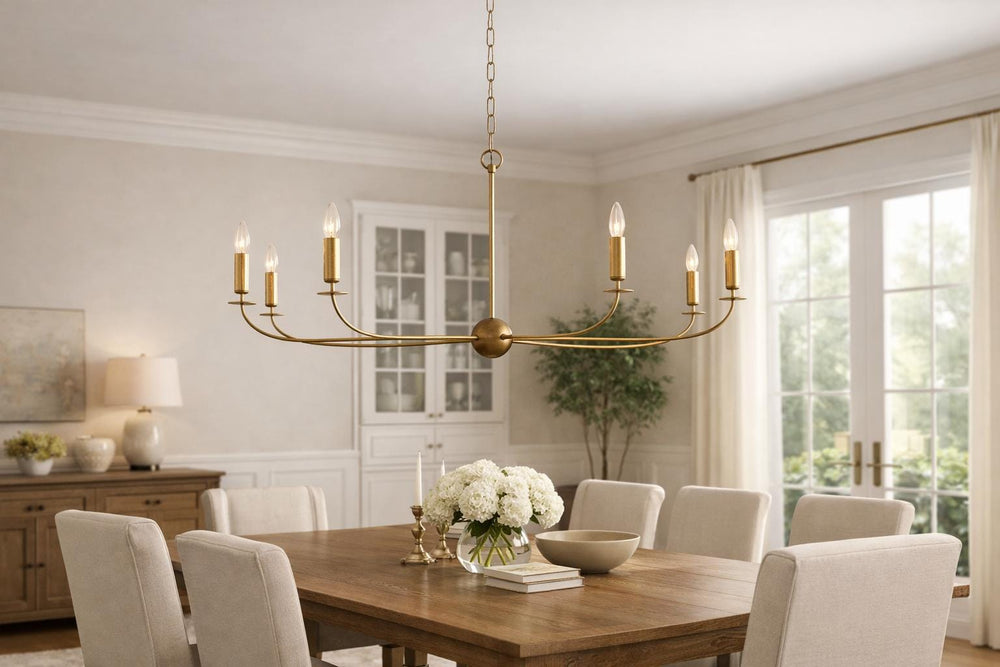 Handmade Linear 6-Light Chandelier – Modern Black Ceiling Light Fixture | Mid Century Minimalist Pendant for Living or Dining Room