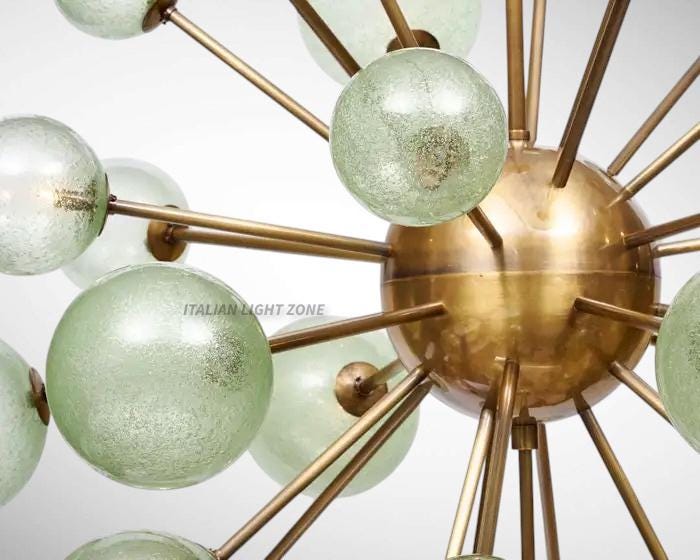 1950s Mid Century Modern Brass Glass Globe Sputnik Chandelier | Retro Ceiling Light Pendant Lighting for Dining Room, Bedroom & Living Room