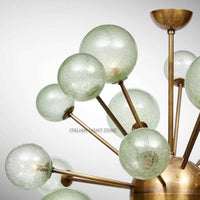 1950s Mid Century Modern Brass Glass Globe Sputnik Chandelier | Retro Ceiling Light Pendant Lighting for Dining Room, Bedroom & Living Room