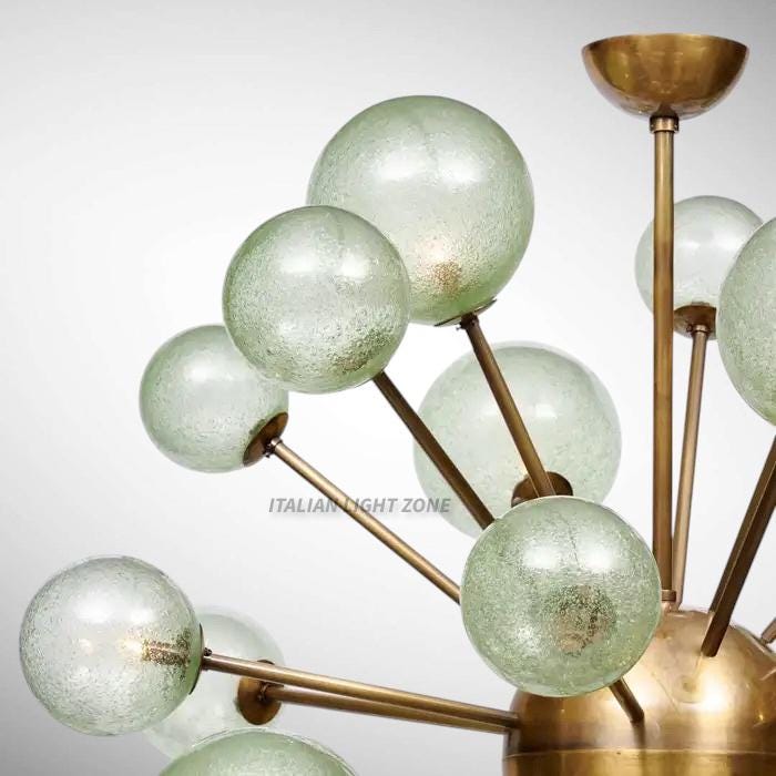 1950s Mid Century Modern Brass Glass Globe Sputnik Chandelier | Retro Ceiling Light Pendant Lighting for Dining Room, Bedroom & Living Room