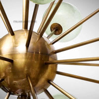 1950s Mid Century Modern Brass Glass Globe Sputnik Chandelier | Retro Ceiling Light Pendant Lighting for Dining Room, Bedroom & Living Room