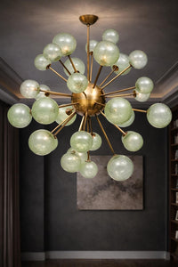 1950s Mid Century Modern Brass Glass Globe Sputnik Chandelier | Retro Ceiling Light Pendant Lighting for Dining Room, Bedroom & Living Room