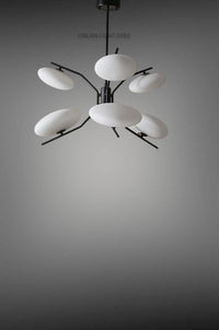Mid Century Modern 6 Light Sputnik Chandelier | Black Ceiling Light with Glass Globe Shades | Dining Room Lighting