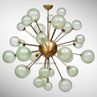 1950s Mid Century Modern Brass Glass Globe Sputnik Chandelier | Retro Ceiling Light Pendant Lighting for Dining Room, Bedroom & Living Room
