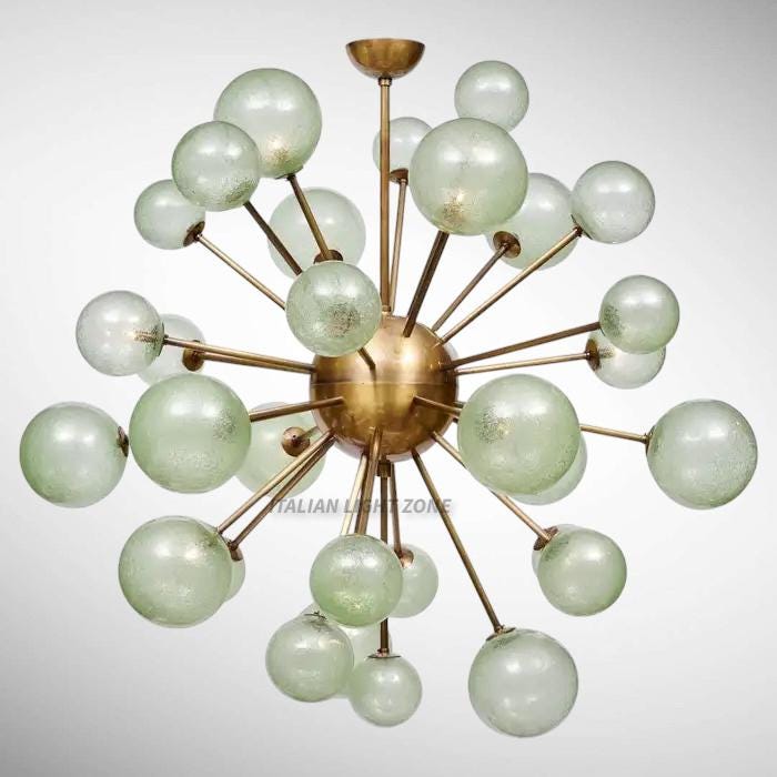 1950s Mid Century Modern Brass Glass Globe Sputnik Chandelier | Retro Ceiling Light Pendant Lighting for Dining Room, Bedroom & Living Room