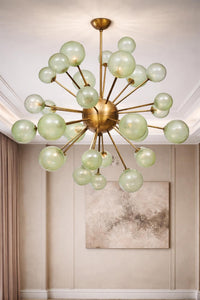 1950s Mid Century Modern Brass Glass Globe Sputnik Chandelier | Retro Ceiling Light Pendant Lighting for Dining Room, Bedroom & Living Room