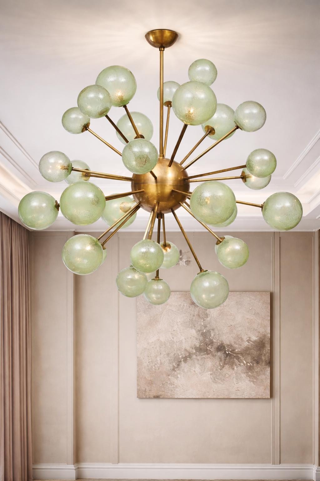 1950s Mid Century Modern Brass Glass Globe Sputnik Chandelier | Retro Ceiling Light Pendant Lighting for Dining Room, Bedroom & Living Room