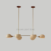 Mid Century Modern Italian Brass Chandelier with  metal Shades – Handmade Linear Pendant Light for Dining Room Kitchen Island