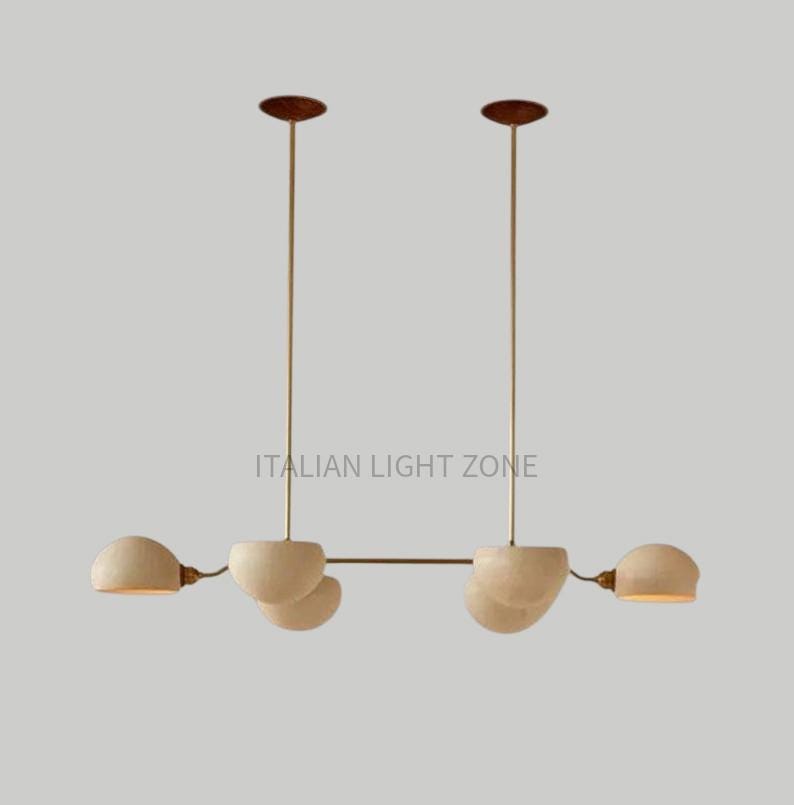 Mid Century Modern Italian Brass Chandelier with  metal Shades – Handmade Linear Pendant Light for Dining Room Kitchen Island