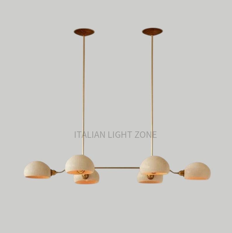 Mid Century Modern Italian Brass Chandelier with  metal Shades – Handmade Linear Pendant Light for Dining Room Kitchen Island