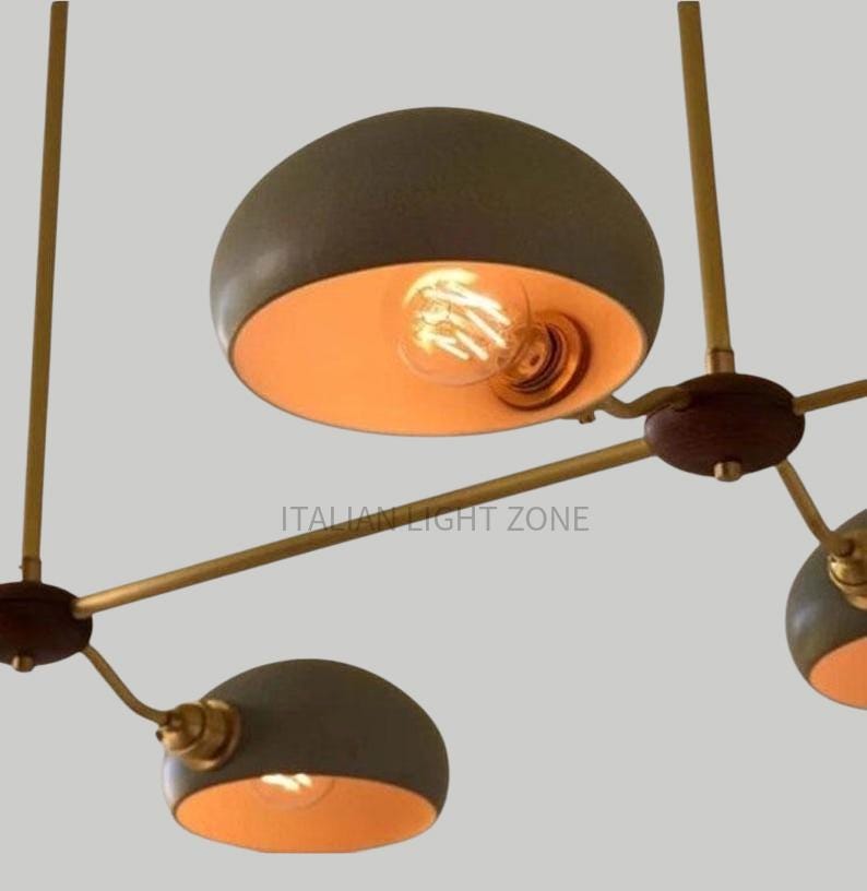 Mid Century Modern Italian Brass Chandelier with  metal Shades – Handmade Linear Pendant Light for Dining Room Kitchen Island