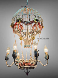 Hot Air Balloon Chandelier, Vintage French Style Ceiling Light, Ornate Brass Statement Lighting, Parisian Dining Room Chandelier