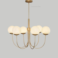 Mid Century Modern 6-Light Brass Chandelier with Frosted Globes – Elegant Ceiling Pendant Light Fixture for Living Room Dining Room