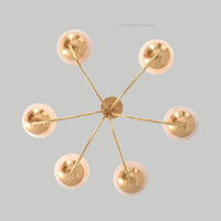 Mid Century Modern 6-Light Brass Chandelier with Frosted Globes – Elegant Ceiling Pendant Light Fixture for Living Room Dining Room
