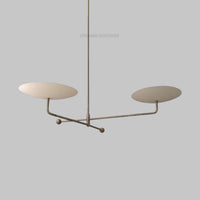 Mid Century Modern Linear Chandelier – Antique Brass Double Disc Ceiling Light, Minimalist 2-Light Italian Style Pendant Fixture