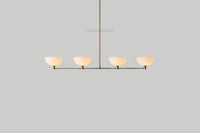 Mid Century Modern Brass Linear Chandelier – 4 Light Kitchen Island Pendant, Minimalist Bowl Shade Ceiling Light, Modern Dining Room Fixture