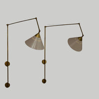 Modern Adjustable Brass Swing Arm Wall Lamp with Dual Cone Shades – Mid Century Industrial Sconce Lighting Fixture for bedroom & living room