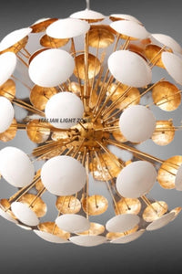 Mid Century Modern Dandelion Sputnik Chandelier, Brass Italian Stilnovo Style Pendant Light, White Disc Ceiling Light, Modern Dining Room
