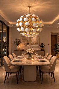 Mid Century Modern Dandelion Sputnik Chandelier, Brass Italian Stilnovo Style Pendant Light, White Disc Ceiling Light, Modern Dining Room