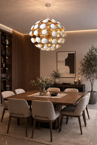 Mid Century Modern Dandelion Sputnik Chandelier, Brass Italian Stilnovo Style Pendant Light, White Disc Ceiling Light, Modern Dining Room