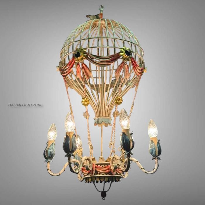 Hot Air Balloon Chandelier, Vintage French Style Ceiling Light, Ornate Brass Statement Lighting, Parisian Dining Room Chandelier