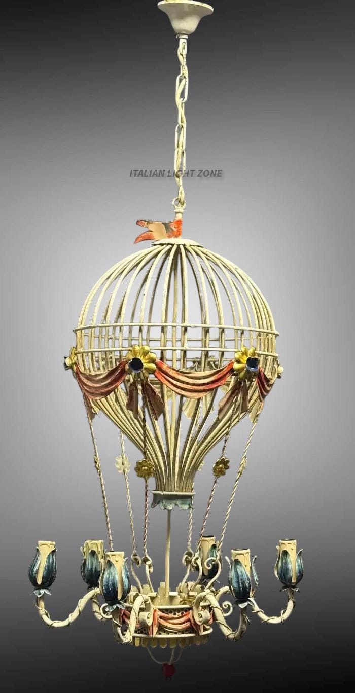 Hot Air Balloon Chandelier, Vintage French Style Ceiling Light, Ornate Brass Statement Lighting, Parisian Dining Room Chandelier