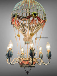 Hot Air Balloon Chandelier, Vintage French Style Ceiling Light, Ornate Brass Statement Lighting, Parisian Dining Room Chandelier