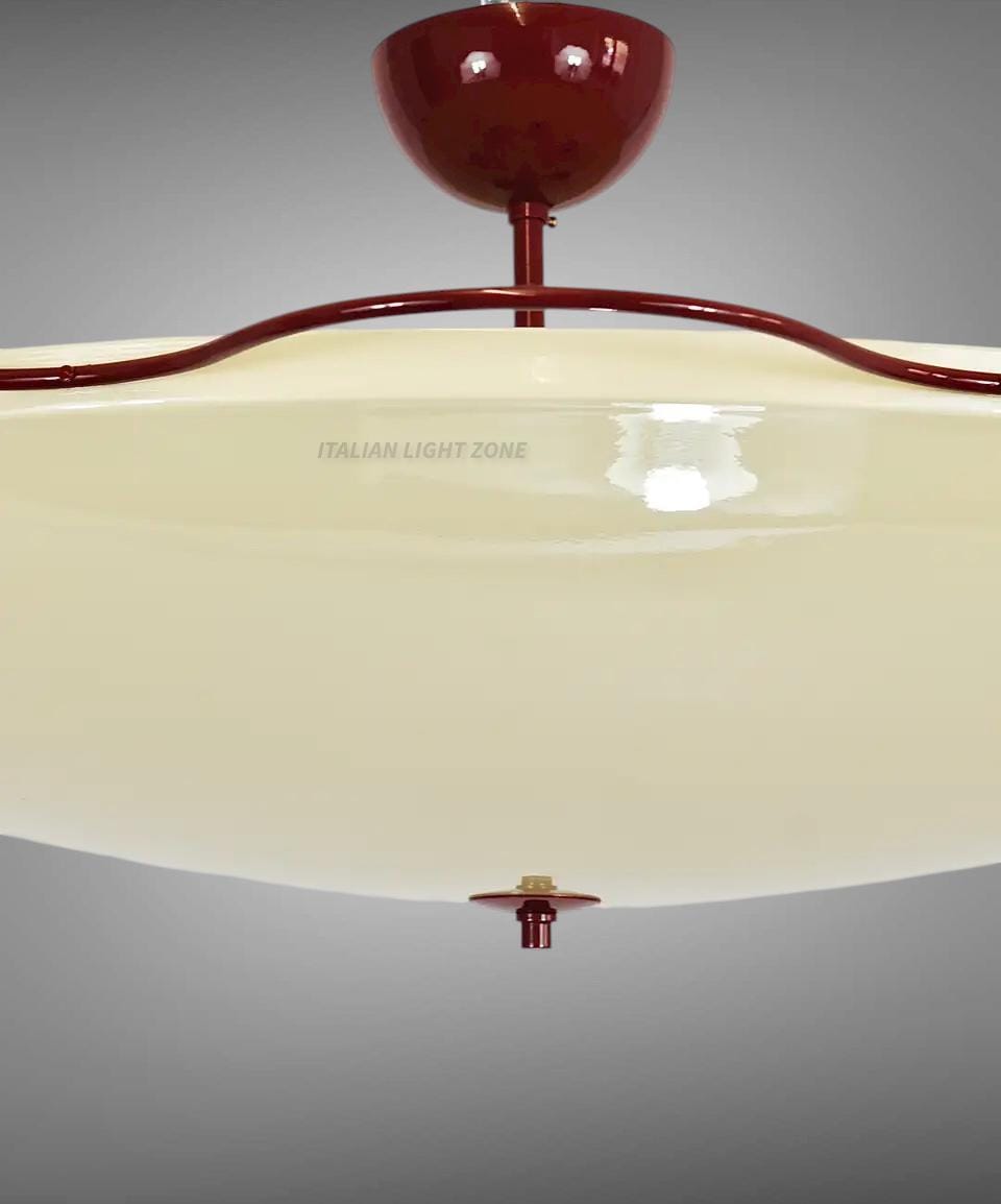 Mid Century Modern Saucer Ceiling Light, Vintage Italian Flush Mount Lamp, Retro Cream Ceiling Fixture, MCM Lighting