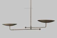 Mid Century Modern Linear Chandelier – Antique Brass Double Disc Ceiling Light, Minimalist 2-Light Italian Style Pendant Fixture