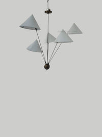 Modern 5-Light Cone Pendant Chandelier – Mid Century Brass Multi Arm Ceiling Light with White Shades Light Fixture For Living room & dining