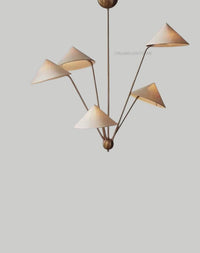 Modern 5-Light Cone Pendant Chandelier – Mid Century Brass Multi Arm Ceiling Light with White Shades Light Fixture For Living room & dining