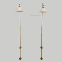 Modern Adjustable Brass Swing Arm Wall Lamp with Dual Cone Shades – Mid Century Industrial Sconce Lighting Fixture for bedroom & living room