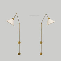 Modern Adjustable Brass Swing Arm Wall Lamp with Dual Cone Shades – Mid Century Industrial Sconce Lighting Fixture for bedroom & living room