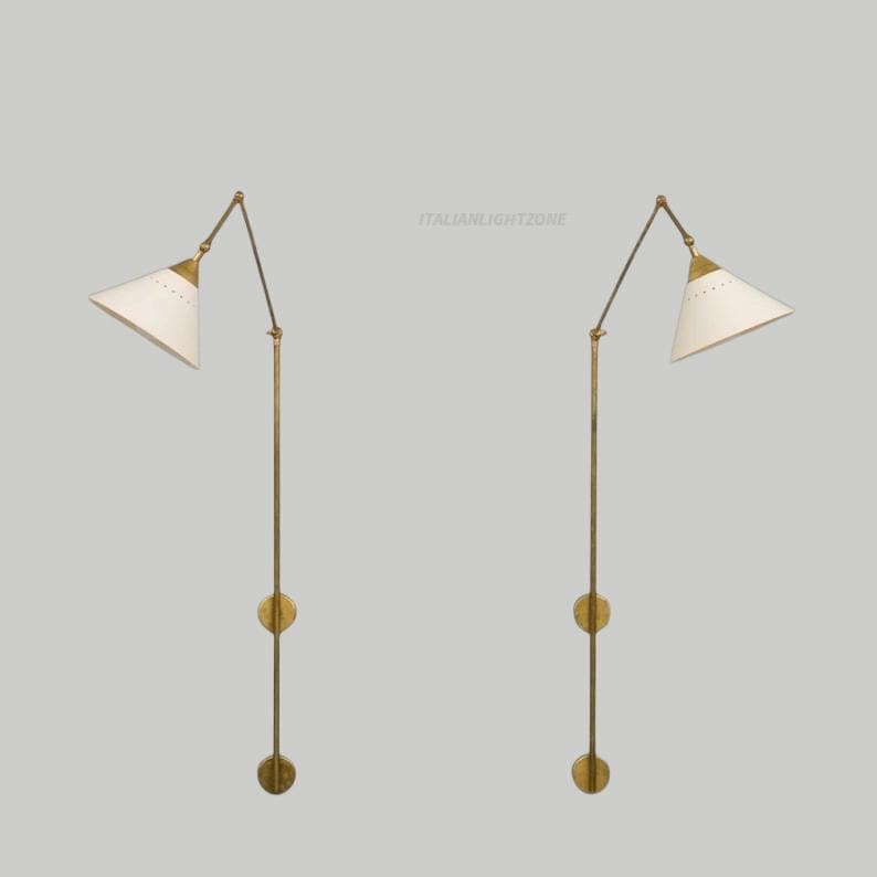 Modern Adjustable Brass Swing Arm Wall Lamp with Dual Cone Shades – Mid Century Industrial Sconce Lighting Fixture for bedroom & living room