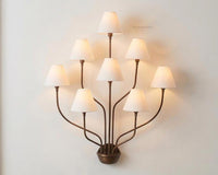 Modern  Brass wall sconce with White Fabric Shades – Mid Century Multi Arm Ceiling Light Fixture for Living Room, Dining Room, Bedroom Décor